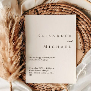 Ivory Minimalist Boho Elegant Script Wedding w/ QR Invitation