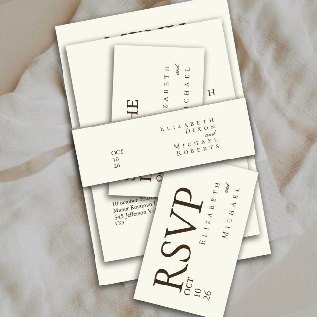 Ivory Minimalist Boho Script Wedding Invitation Belly Band (Creator Uploaded)