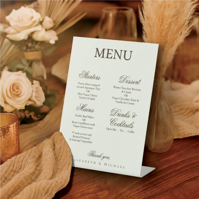 Ivory Minimalist Boho Wedding Menu Pedestal Sign (Creator Uploaded)