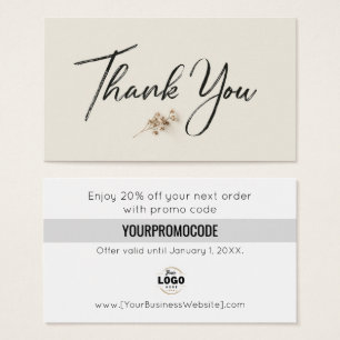 Ivory Minimalist Botanical Thank You Discount Card