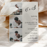 Ivory minimalist casual initials photo wedding invitation<br><div class="desc">Modern minimalist casual initials photo wedding,  perfect small wedding ceremony. Add your 4 of your couple photos and initials ,  a simple black and ivory off white beige wedding theme.</div>
