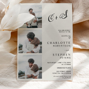 Ivory minimalist casual initials photo wedding invitation