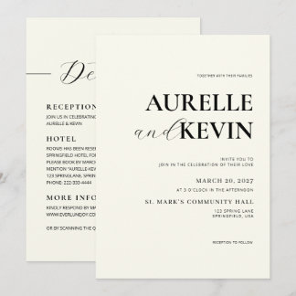 Ivory Minimalist Modern Elegant QR Code Wedding  Invitation
