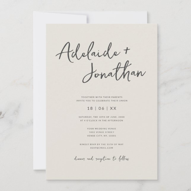 Ivory Minimalist Modern Simple Wedding Invitations (Front)