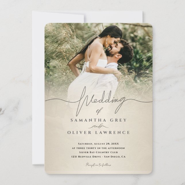 Ivory Minimalist Photo Wedding Invitation (Front)