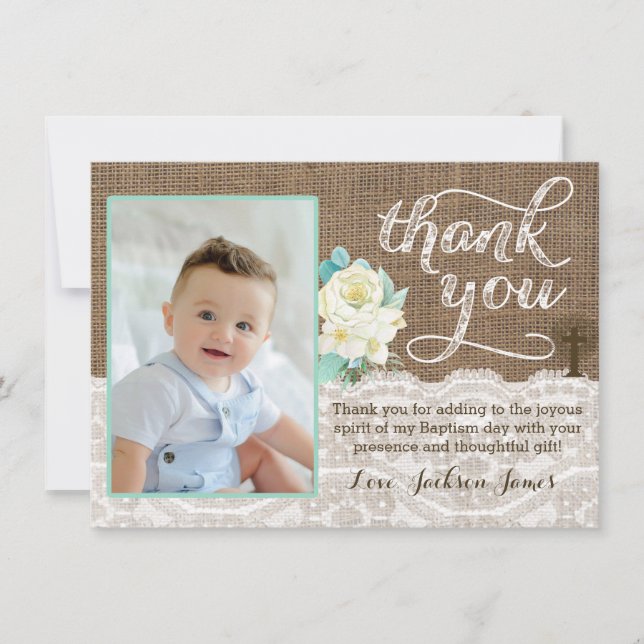 Ivory Mint Baptism or 1st Communion Thank You Card (Front)