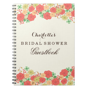 ivory mint coral bridal shower Guestbook Notebook