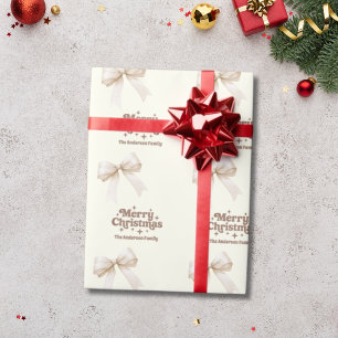 Ivory mocha bow retro Christmas Wrapping Paper