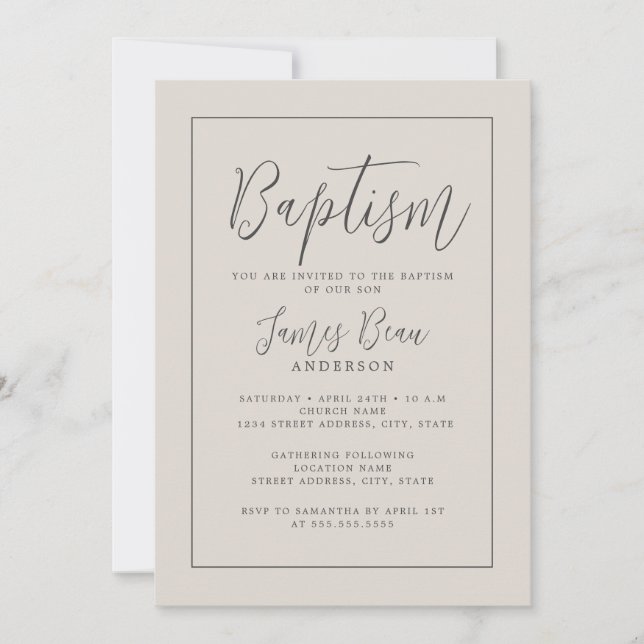 Ivory Modern Baptism Invitation (Front)