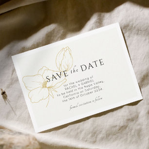 Ivory   Modern Gold Floral Flat Save The Date Card