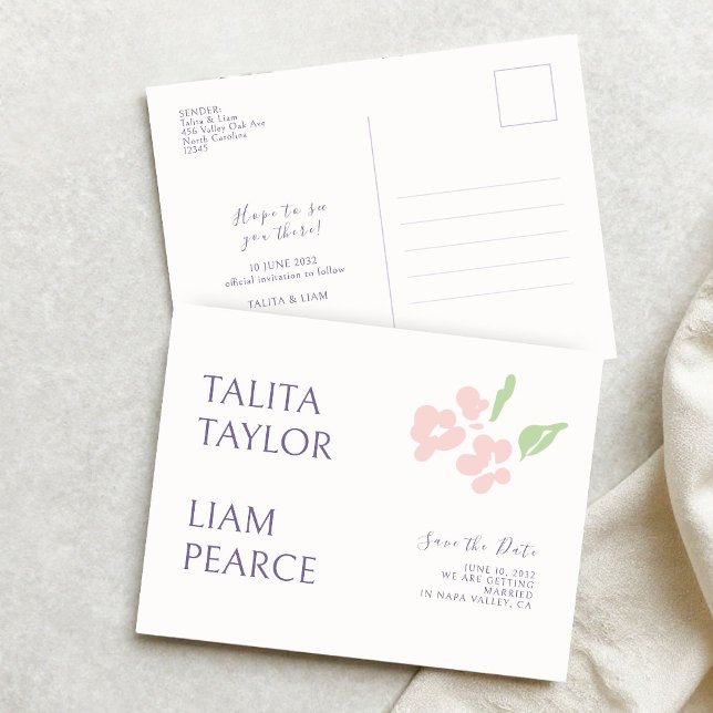 Ivory | Modern Minimal Floral Wedding  Postcard (Creator Uploaded)