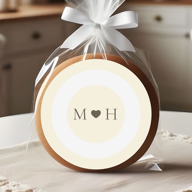 Ivory Modern Monogram Heart Wedding Favor Classic Round Sticker (Creator Uploaded)