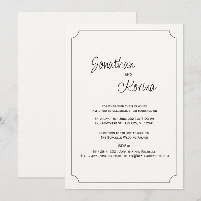 Ivory Modern Wedding Invitation (Front/Back)
