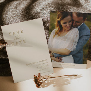Ivory Modern Wedding Photo Save The Dates Invitation