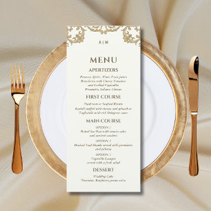 Ivory Monogram Baroque Christian Wedding Menu