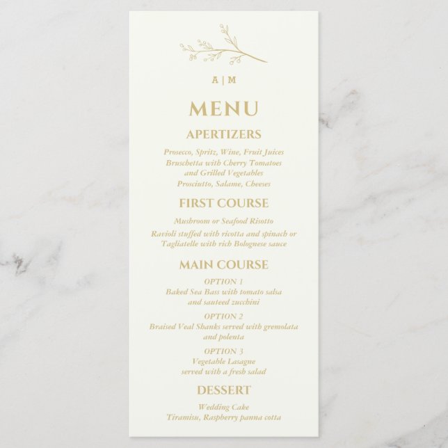 Ivory Monogram Botanical Minimalist Wedding Menu (Front)