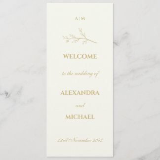 Ivory Monogram Botanical Minimalist Wedding Programme