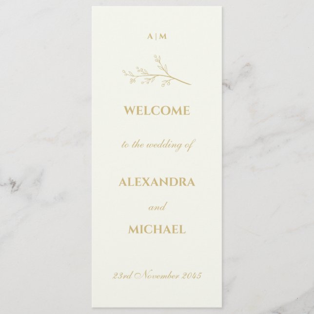 Ivory Monogram Botanical Minimalist Wedding  Programme (Front)