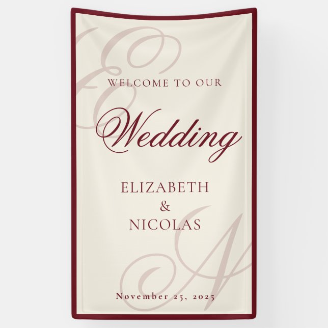 Ivory Monogram Calligraphy Wedding Welcome Banner (Vertical)