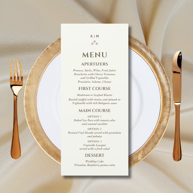 Ivory Monogram Pearl Christian Wedding Menu (Creator Uploaded)