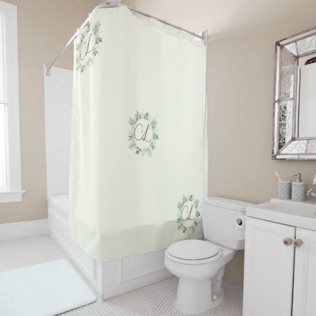 Ivory monogram Shower Curtain (In Situ)