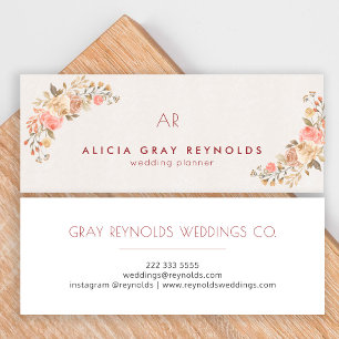 Ivory Monogram Watercolor Floral Wedding Planner Mini Business Card