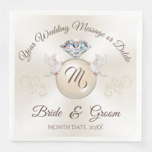 Ivory Monogram Wedding Napkins, Diamond Ring Napkin