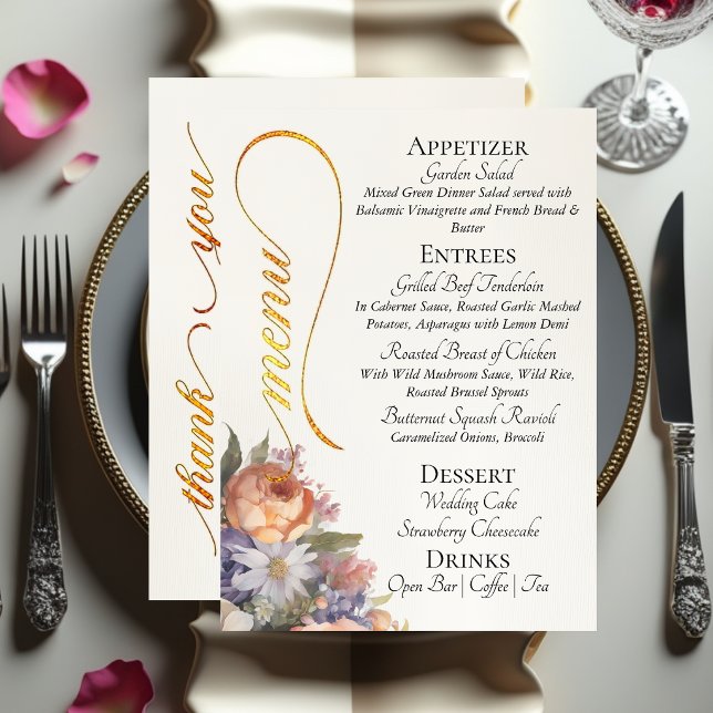Ivory - Monogram, Wildflowers & Thank You  Menu (Creator Uploaded)