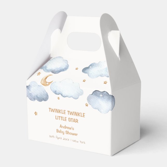 Ivory Moon Stars Twinkle Boy Baby Shower Favour Box (Front Side)