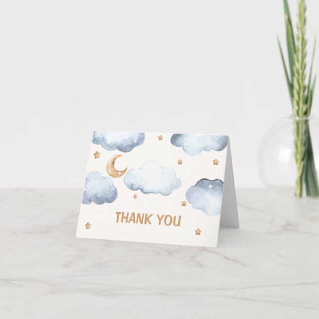Ivory Moon Stars Twinkle Boy Baby Shower Thank You Card (Front)