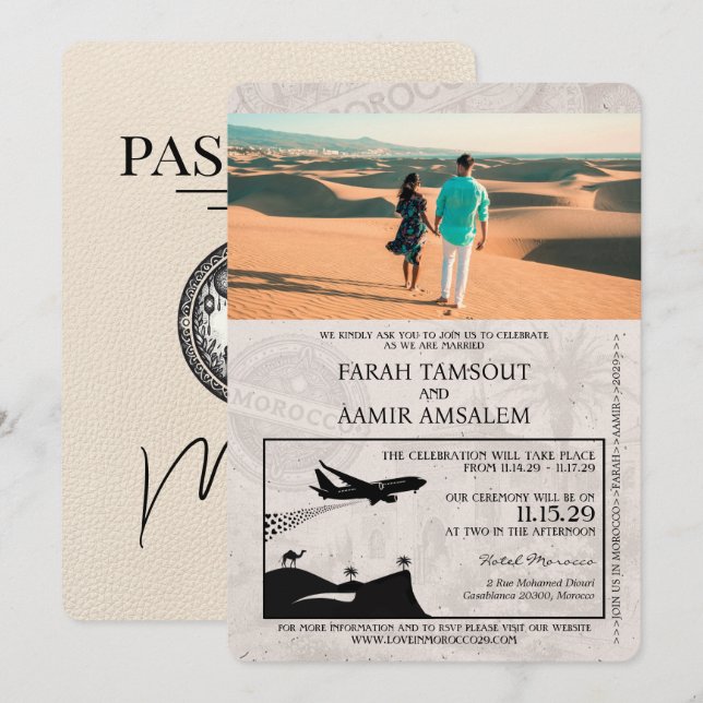 Ivory Morocco Passport Wedding Invitation (Front/Back)
