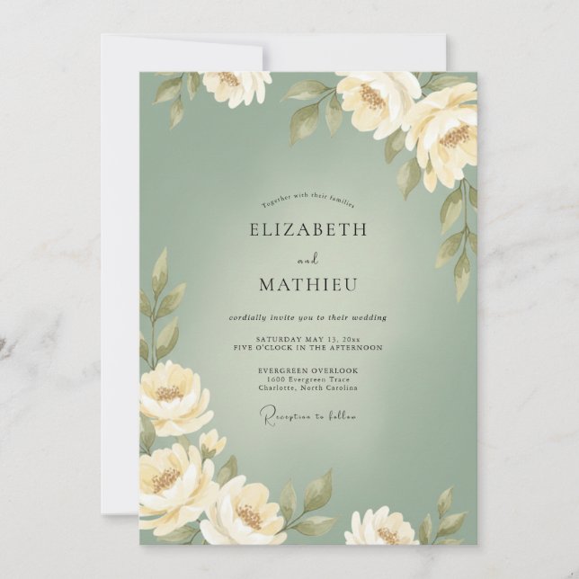 Ivory Moss Painted Wedding Invitation (Front)