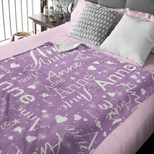Ivory Names Cute Hearts all over Lavender Magical Fleece Blanket (Creator Uploaded)