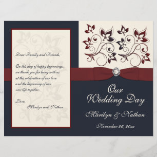 Ivory, Navy, and Claret Floral Wedding Program