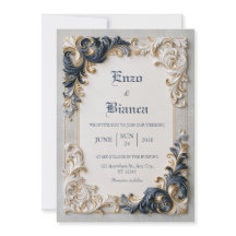 Ivory Navy Baroque Border Wedding