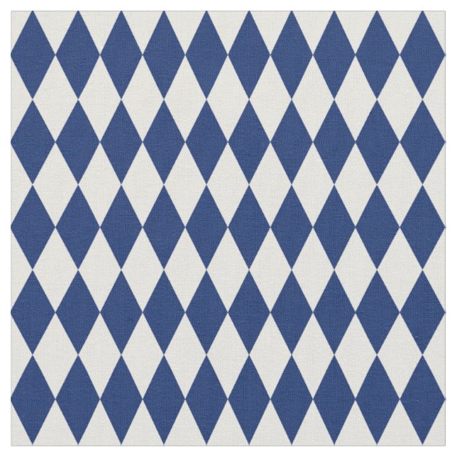Ivory & Navy Blue Harlequin Diamonds Fabric (Close Up)