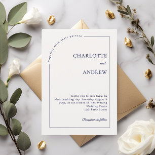 Ivory Navy Blue modern minimalist wedding Invitation