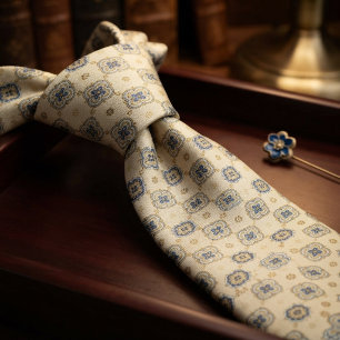 Ivory Navy Moroccan Tile Medallion Tie
