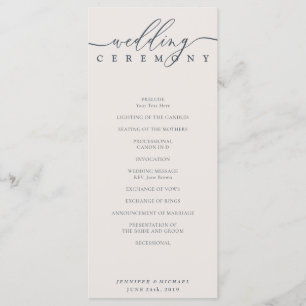 Ivory Navy Reception Wedding Ceremony Programme