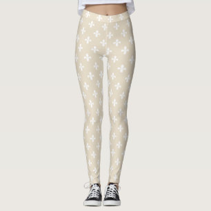 Ivory Neutral Fleur de Lys Leggings