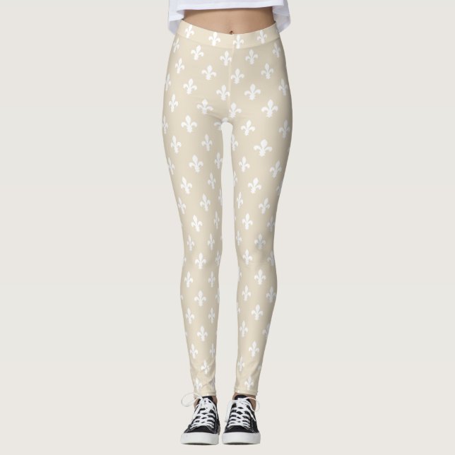 Ivory Neutral Fleur de Lys Leggings (Front)