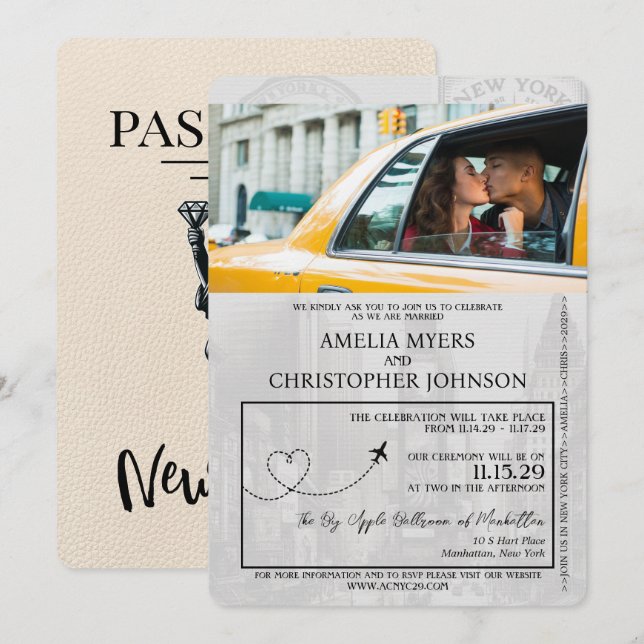 Ivory New York City Passport Wedding Invitation (Front/Back)