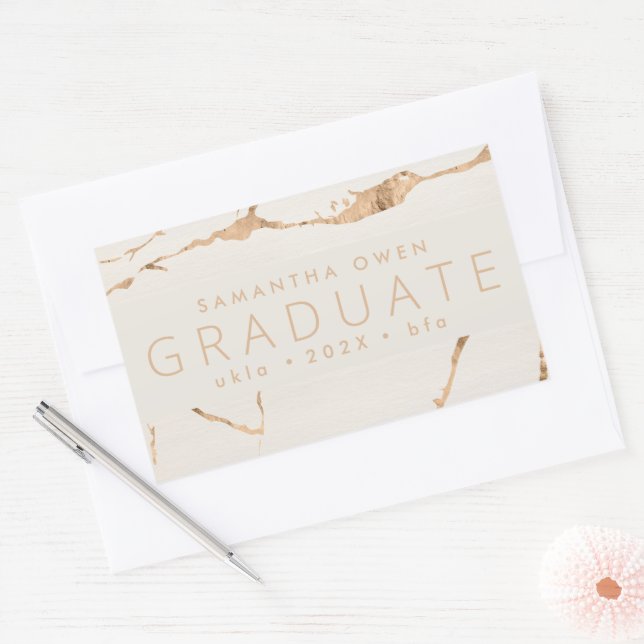 ivory oasis natural marble golden foil veins annou rectangular sticker (Envelope)