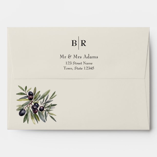 Ivory Olive Branch Monogram Wedding Envelope (Back (Top Flap))