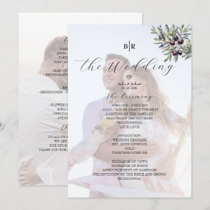 Ivory Olive Monogram Photo Wedding Program Programme