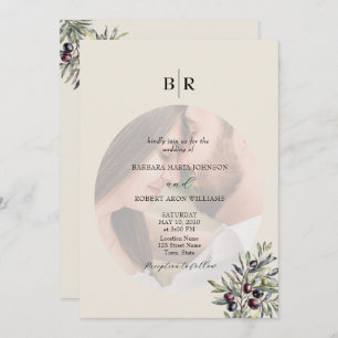 Ivory Olive Photo Monogram Wedding Invitation