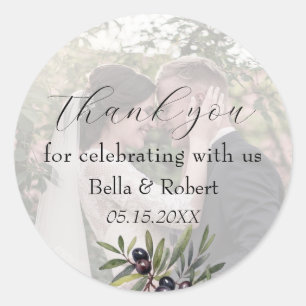 Ivory Olive Photo Wedding Thank You Classic Round Sticker