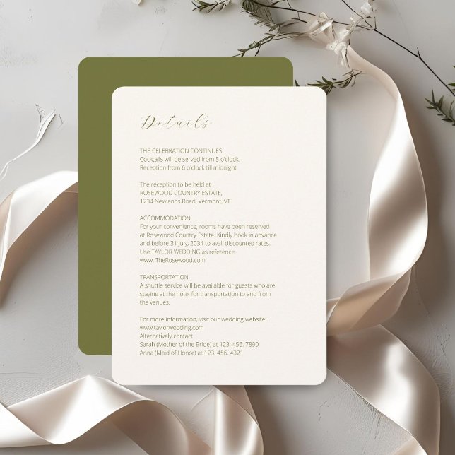 Ivory & Olive | Script Minimal Wedding Detail  Enclosure Card (Creator Uploaded)