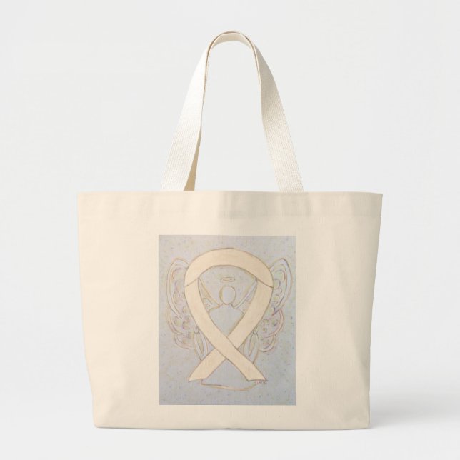 Ivory or Cream Awareness Ribbon Art Tote Bag (Front)