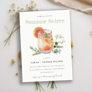 Ivory Orange Summer Soiree Cocktail Pool Party Invitation